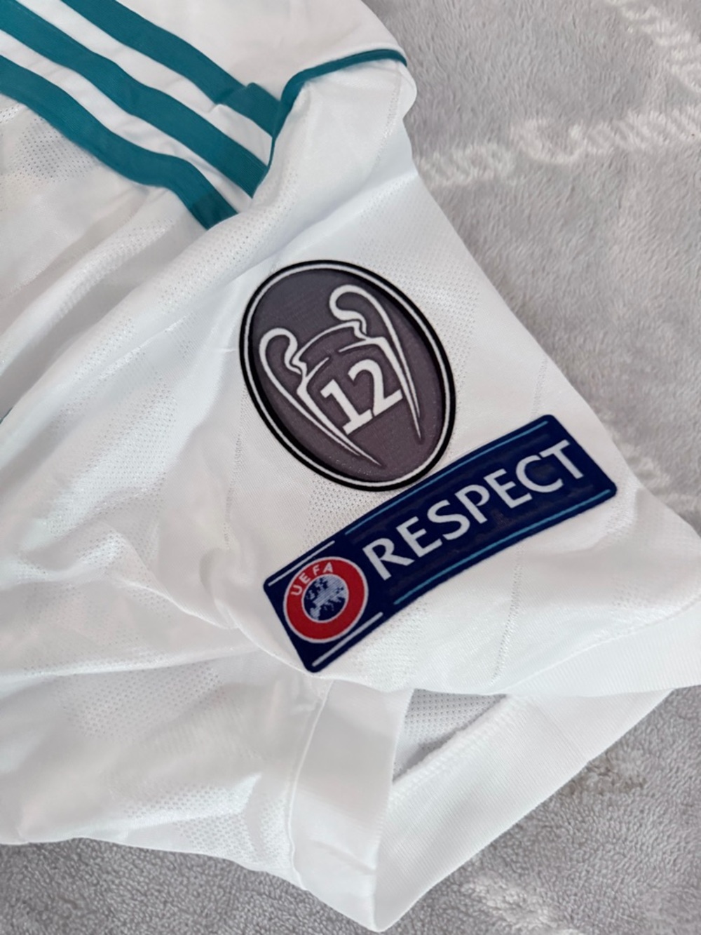 adidas White and Teal Real Madrid Final Kyiv 2018 Match Jersey - Picture 4 of 5